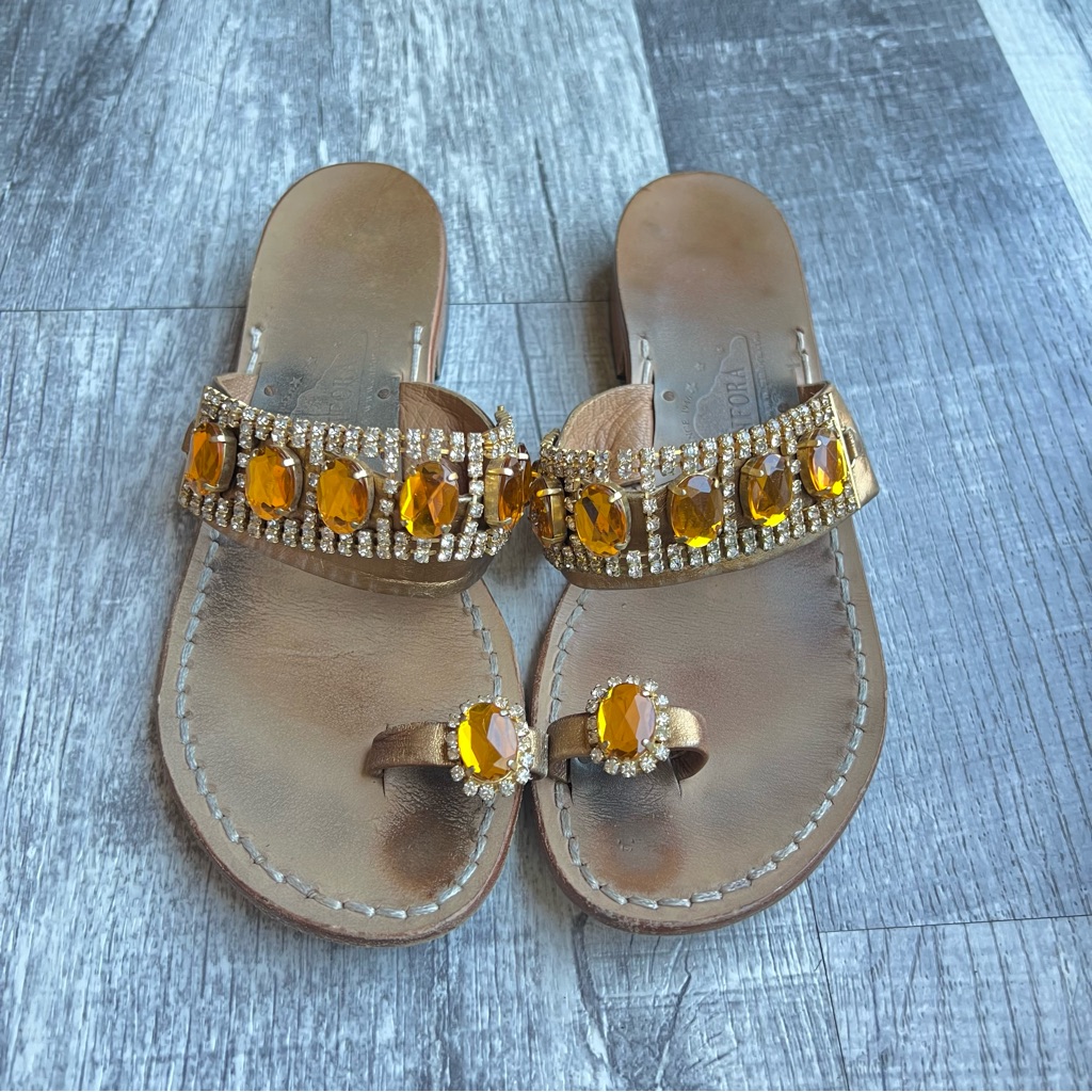 Amedeo Canfora Sandals Beaded Gold Women’s Size 37